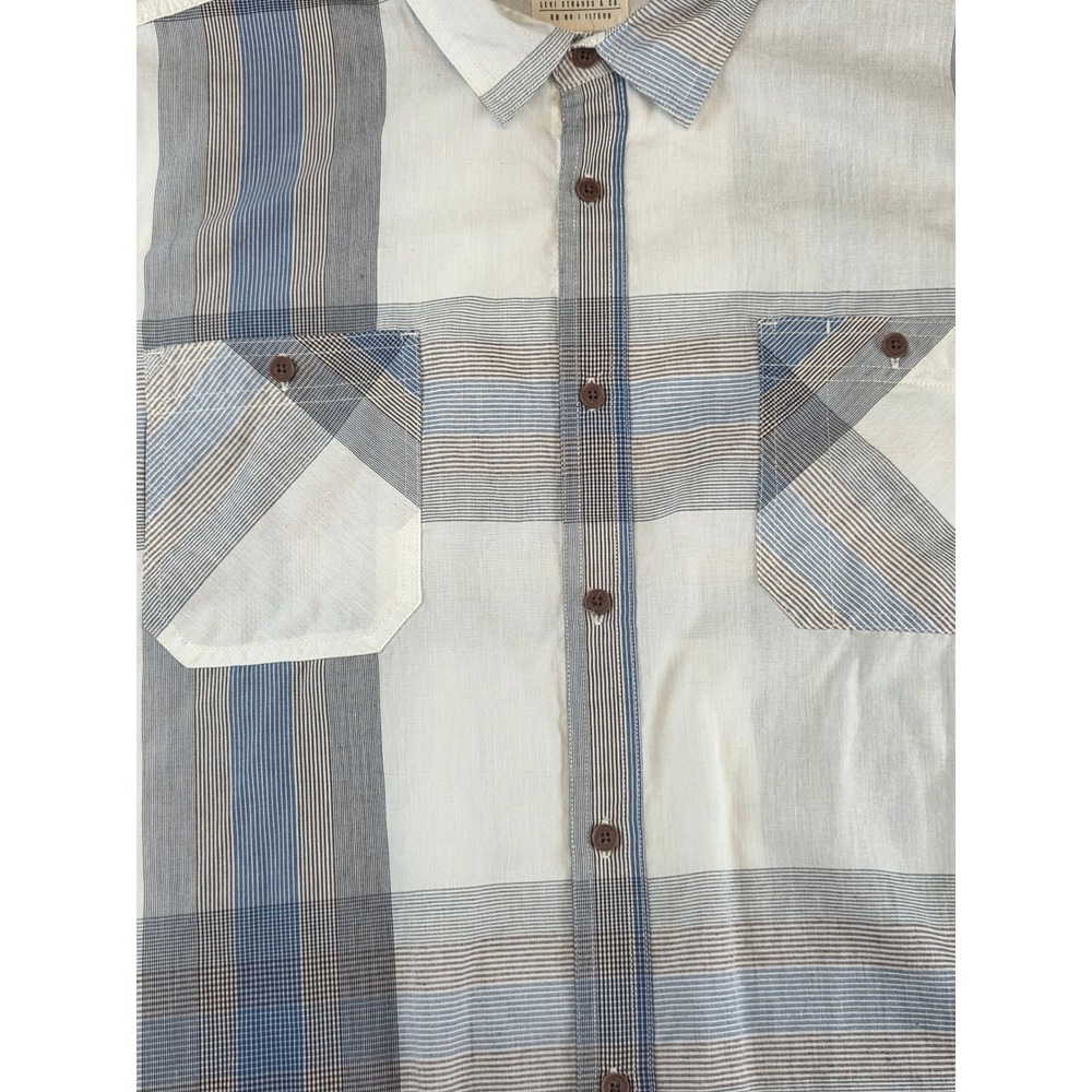 Levis Men's Blue White Plaid Long Sleeve Button Down Shirt XL Casual Lightweight - Picture 7 of 12